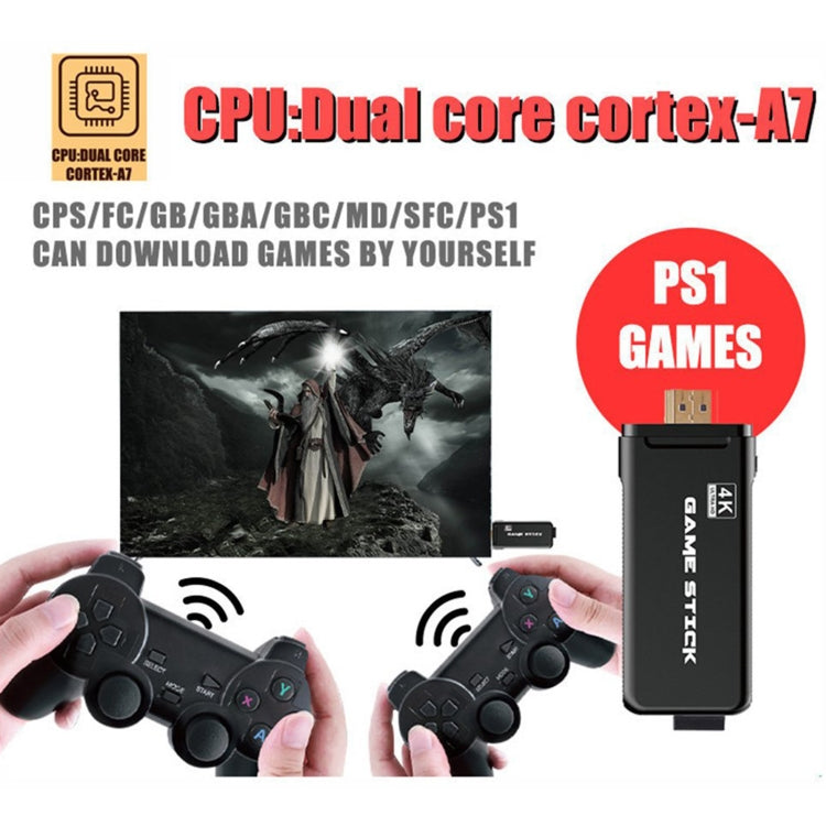PS3000 32GB 4K Retro Game Stick with 2 Wireless Gamepads 3000+ Games Pre-installed, 32GB