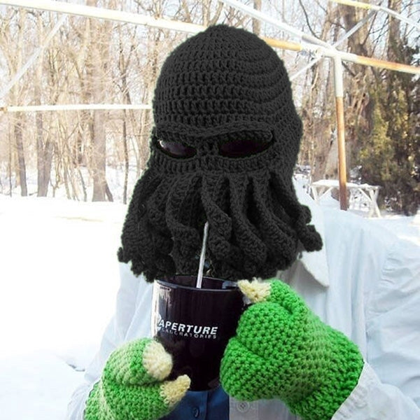 Amurleopard Unisex Barbarian Knit Beanie Octopus Tentacle Cap Winter Warm Face Mask Crochet Hat