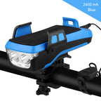 USB Charging Bicycle Light Front Handlebar Led Light , with Holder & Electric Horn, 2400mAh Battery