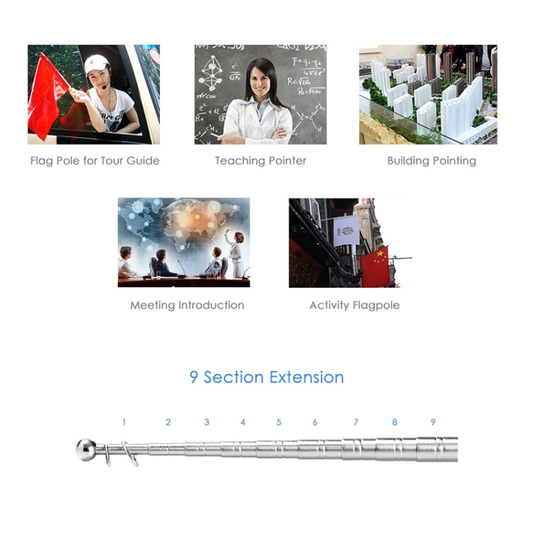 1.6M 7 Knots Telescopic Stainless Steel Rubber Sleeve Teaching Stick Guide Signal Flag, Random Color Delivery, 1.6M 7 Knots