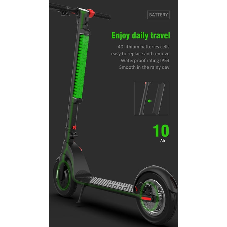 X8 Outdoor Waterproof Foldable Electric Scooter with 10 inch Vacuum Tires & LCD Display & LED Lights & 10AH Lithium Battery, Load-bearing: 20-100kg (Black), EU