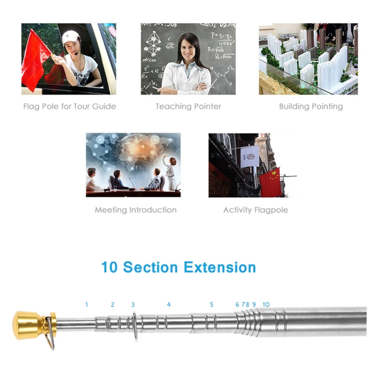3M 11 Knots Telescopic Stainless Steel Sponge Golden Head Teaching Stick Guide Signal Flag, 3M 11 Knots