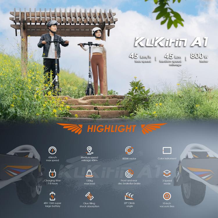 Kukirin A1 800W Three-speed Folding Electric Offroad Scooter with 10 inch Vacuum Tires, EU Plug, A1