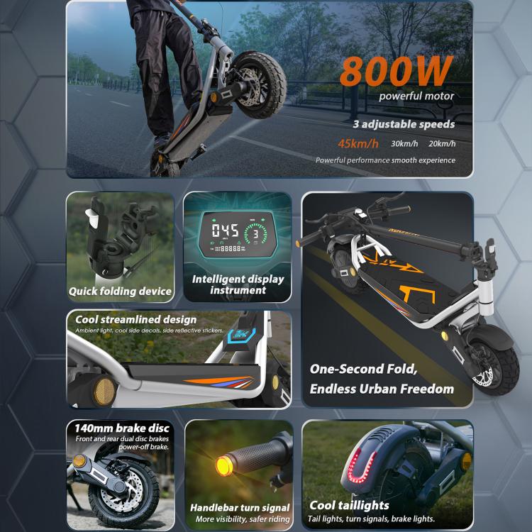 Kukirin A1 800W Three-speed Folding Electric Offroad Scooter with 10 inch Vacuum Tires, EU Plug, A1