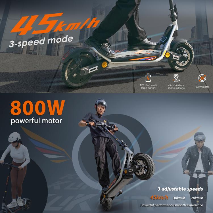 Kukirin A1 800W Three-speed Folding Electric Offroad Scooter with 10 inch Vacuum Tires, EU Plug, A1