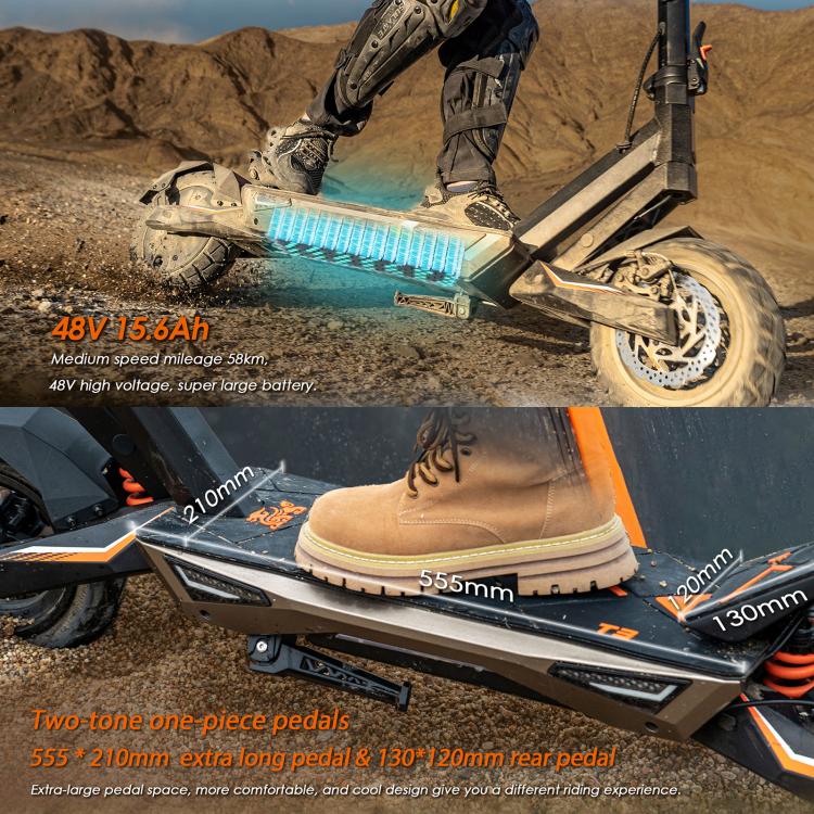Kukirin T3 800W 45km/h Max Speed Folding Electric Scooter with 10 inch Vacuum Tires & 14-Light System, EU Plug(Black), T3