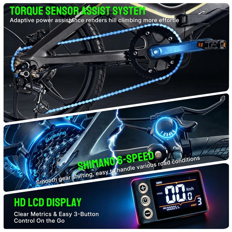 ONEBOT Eagle 250W 36V 10.2Ah 6-Speed Folding Electric Bicycle with 20 inch Tires, EU Plug