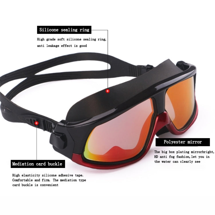 Colorful Large Frame Electroplating Anti-fog Silicone Swimming Goggles for Adults, 8801 (Red + Black), 8801 (Yellow + Black), 8801 (Silver + Black), 8801 (Blue + Black)
