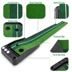 PGM Golf Mini Putting Mat Push Rod Trainer 2.5m, with Auto Ball Return Fairway, 2.5m, with Auto Ball Return Fairway