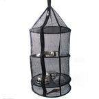 Camping Picnic Folding Tableware Vegetables Fruit Dry Net Hanging Mesh Dish Dryer Rack Shelf(Black), Round drying net