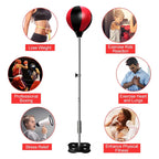 Adult Suction Cup Version Height Adjustable Vertical PU Leather Vent Ball Boxing Speed Ball Family Fitness Equipment with Gloves, with Gloves Red, with Gloves Black Red