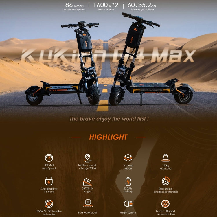 Kukirin G4 Max 12 inch Tires 3200W 60V 35.2AH Three-speed Folding Electric Offroad Scooter with LED Display, G4 Max