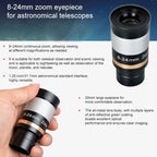 Astronomical Telescope 8-24mm All-metal Continuous Zoom Eyepiece, 8-24mm