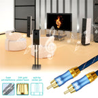 EMK 8mm RCA Male to 6mm RCA Male Gold-plated Plug Grid Nylon Braided Audio Coaxial Cable for Speaker Amplifier Mixer, Length: 2m