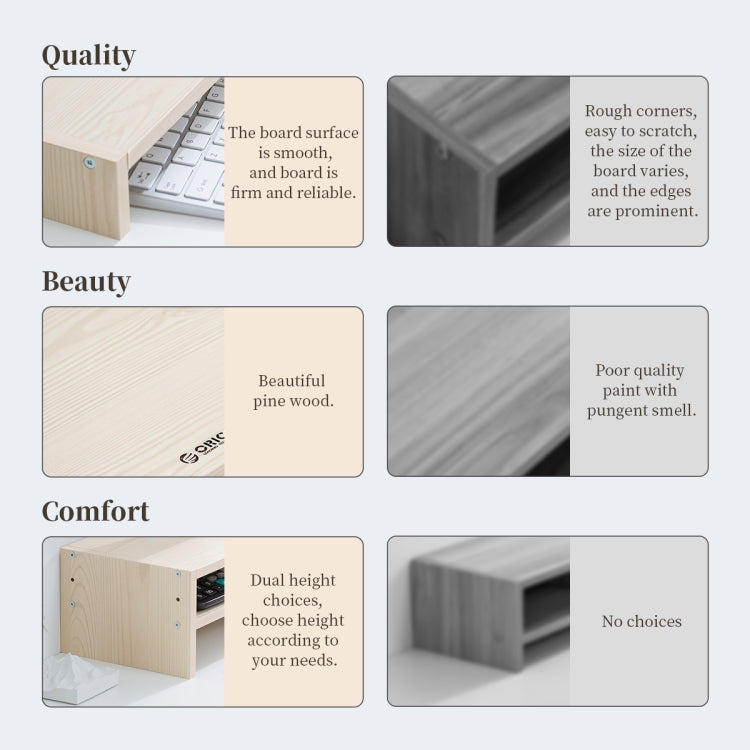 ORICO MSR-05-WD-BP 2-layer Wood Grain Computer Monitor Holder with Drawer, Size: 50 x 20 x 13.5cm, 2-layer with Drawer, Size: 50 x 20 x 13.5cm