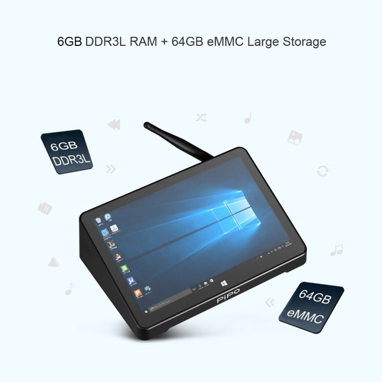 PiPo X10 Pro TV Box Style Tablet Mini PC, 6GB+64GB, 5000mAh Battery, 10.1 inch Windows 10 Intel Intel Celeron Processor N4020 Quad Core up to 2.8Ghz, Support TF Card & Bluetooth & WiFi & LAN & HDMI, X10 Pro