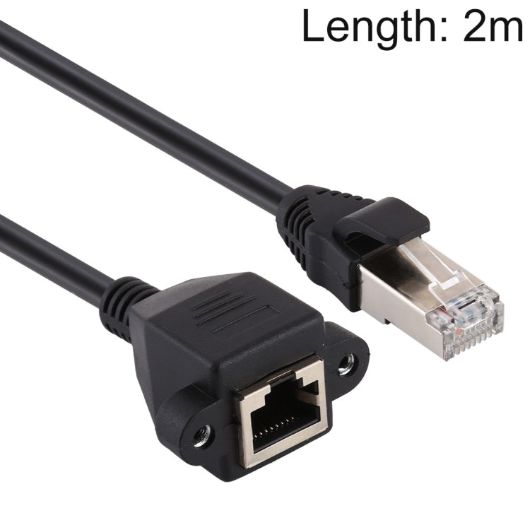 RJ45 Female to Male CAT5E Network Panel Mount Screw Lock Extension Cable, Length: 2m, 2m