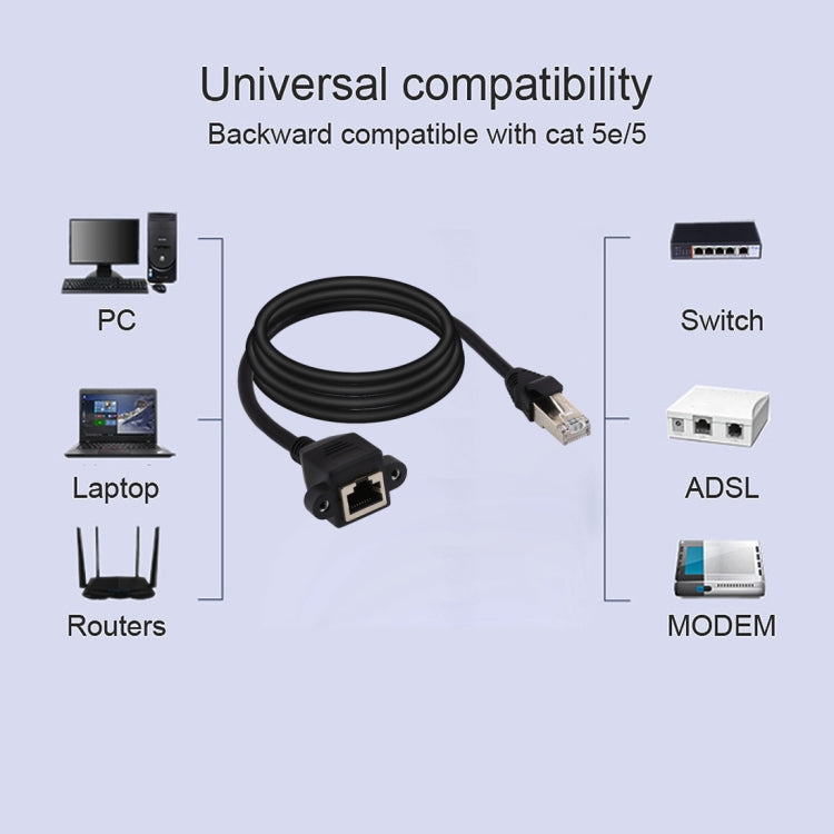 RJ45 Female to Male CAT5E Network Panel Mount Screw Lock Extension Cable, Length: 3m, 3m