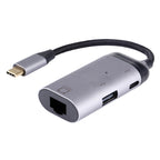 Type-C / USB-C Male to RJ45 Female  + Type-C / USB-C Female + USB Female Adapter Converter, RJ45 + Type-C + USB Female