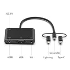 7585B 3 in 1 Micro USB / 8 Pin / Type-C to VGA / HDTV / AV Adapter Mobile HD Screen Player