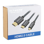 ULT-unite Gold-plated Head HDMI Male to Micro HDMI Male Nylon Braided Cable, Cable Length: 1.2m, 1.2m