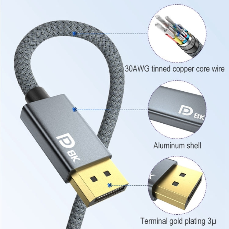 Mini DP Male to 8K DisplayPort 1.4 Male HD Braided Adapter Cable, Cable Length: 2m