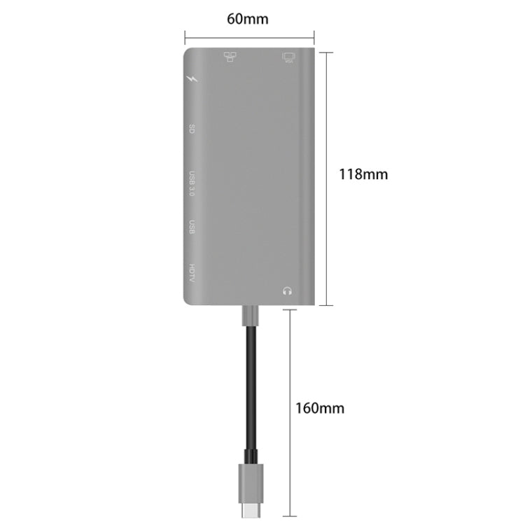 Onten 9591BD 8 in 1 USB-C / Type-C to PD USB-C / Type-C Charging + Gigabit Ethernet + Dual USB 3.0 + HDMI + VGA + SD Card Slot + 3.5mm AUX HUB, 9591BD Black, 9591BD Grey, 9591BD Silver