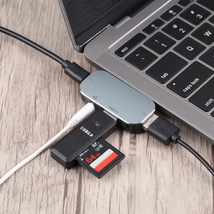 4 in 1 USB-C / Type-C Male to USB-C / Type-C + 3.5mm AUX + USB 3.0 + USB Female Adapter, 3.5mm AUX + USB 3.0