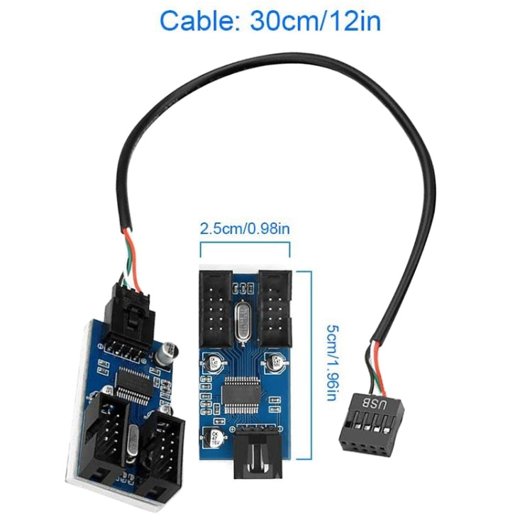 Rocketek HC427 9 Pin USB2.0 HUB Adapter One-to-Two Splitter Circuit Board, One-to-Two