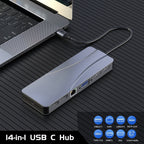 Rocketek HC452 Type-C to 100M RJ45 + HDMI+VGA 14 in 1 HUB Adapter