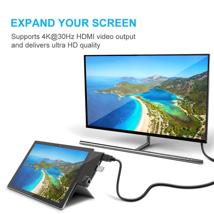 Rocketek SH768 6 in 1 RJ45 / USB 3.0 / HDMI / SD / TF HUB Adapter for Surface Pro 5 / 6, For Surface Pro 5 / 6 with RJ45