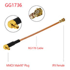 IPX Female to GG1736 MMCX Male Elbow RG178 Adapter Cable, Length: 15cm, IPX to GG1736 MMCX Male