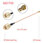 IPX Female to GG1733 RP-SMA Male RG178 Adapter Cable, Length: 15cm, IPX to GG1733 RP-SMA Male