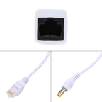 RJ45 POE Injector and Splitter Cable with 2.1x 5.5mm Male DC Jack, 2.1x 5.5mm Male