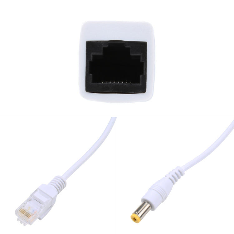 RJ45 POE Injector and Splitter Cable with 2.1x 5.5mm Male DC Jack, 2.1x 5.5mm Male