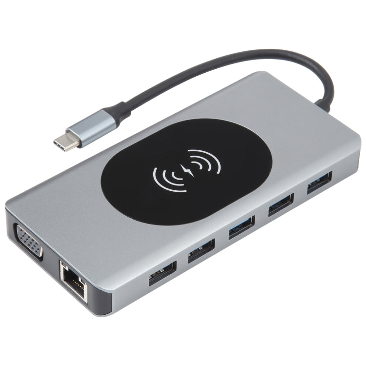 14 in 1 Type-C Docking Station with Wireless Charging(1000M Network Port), 14 in 1