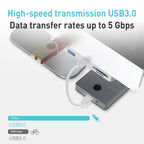 Rocketek HC413 Type-C + USB3.0 x 2 + SD / TF Card Reader HUB Adapter, HC413