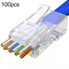 100pcs /Pack Cat5e RJ45 Connector Unshielded Pass Through Modular Plug, Gold: 3u, Cat5e Unshielded Pass Through