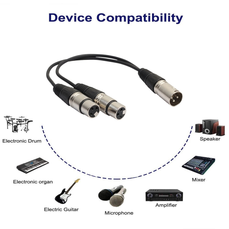 30cm 3 Pin XLR CANNON 1 Male to 2 Female Audio Connector Adapter Cable for Microphone / Audio Equipment, 1 Male to 2 Female Silver