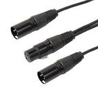 30cm 3 Pin XLR CANNON 1 Female to 2 Male Audio Connector Adapter Cable for Microphone / Audio Equipment, 1 Female to 2 Male Black