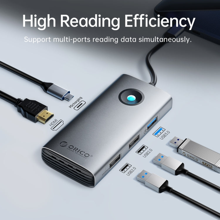 ORICO ORICO-PW11-6PCR R45 Type-C / USB-C 6-in-1 5Gbps Multifunction Docking Station, PW11-6PCR