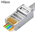 100pcs /Pack Cat6e Shielded Pass Through RJ45 Connector Modular Plug, Cat6e Shielded Pass Through