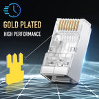 100pcs /Pack Cat6e Shielded Pass Through RJ45 Connector Modular Plug, Cat6e Shielded Pass Through