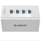 ORICO A3H4 Aluminum High Speed 4 Ports USB 3.0 HUB with 12V/2.5A Power Supply for Laptops, 4 Ports (Silver)