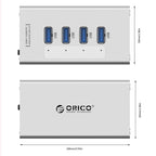 ORICO A3H4 Aluminum High Speed 4 Ports USB 3.0 HUB with 12V/2.5A Power Supply for Laptops, 4 Ports (Silver)