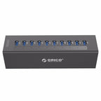 ORICO A3H10 Aluminum High Speed 10 Ports USB 3.0 HUB with Power Adapter for Laptops, 10 Ports (Silver), 10 Ports (Black)
