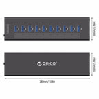 ORICO A3H10 Aluminum High Speed 10 Ports USB 3.0 HUB with Power Adapter for Laptops, 10 Ports (Silver), 10 Ports (Black)