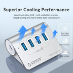 ORICO M3U4 Aluminum Alloy 4-Port USB 3.2 Gen1 5Gbps HUB, M3U4 5Gbps