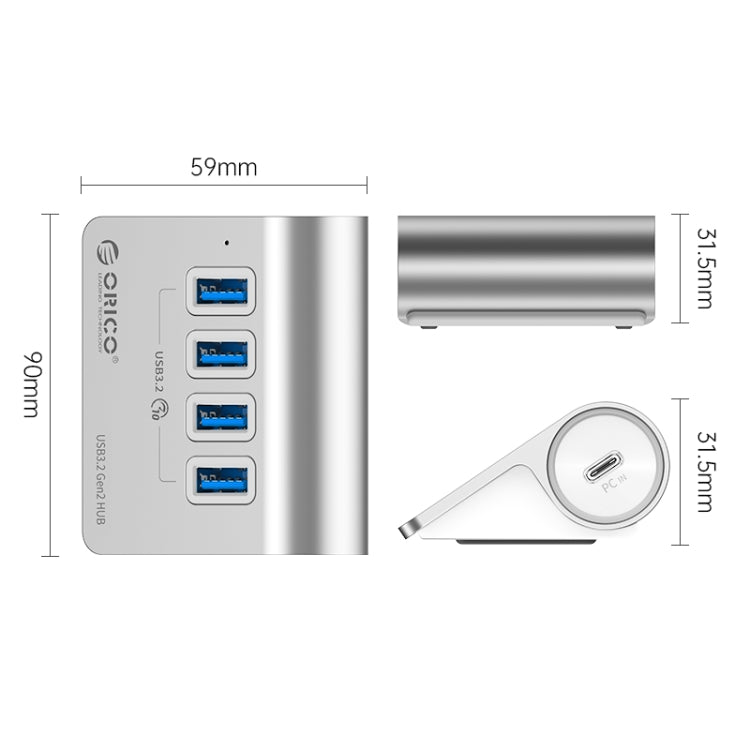 ORICO M3U4 Aluminum Alloy 4-Port USB 3.2 Gen1 10Gbps HUB, M3U4 10Gbps