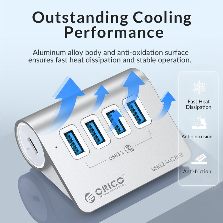 ORICO M3U4 Aluminum Alloy 4-Port USB 3.2 Gen1 10Gbps HUB, M3U4 10Gbps